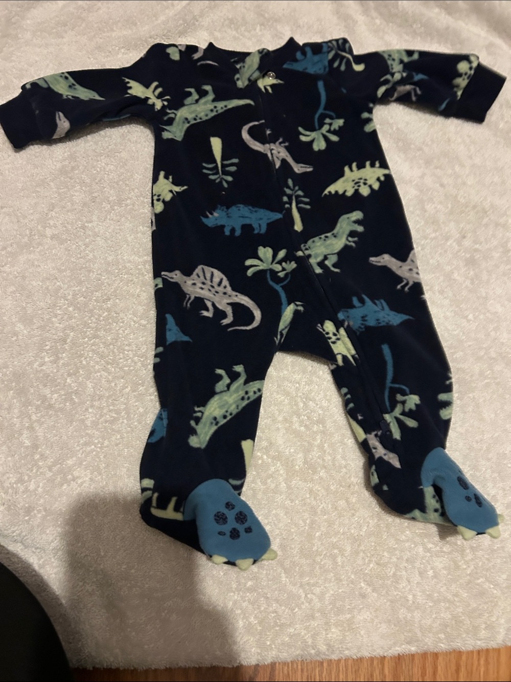 Navy Dinosaur Fleece Footed One-Piece for Kids